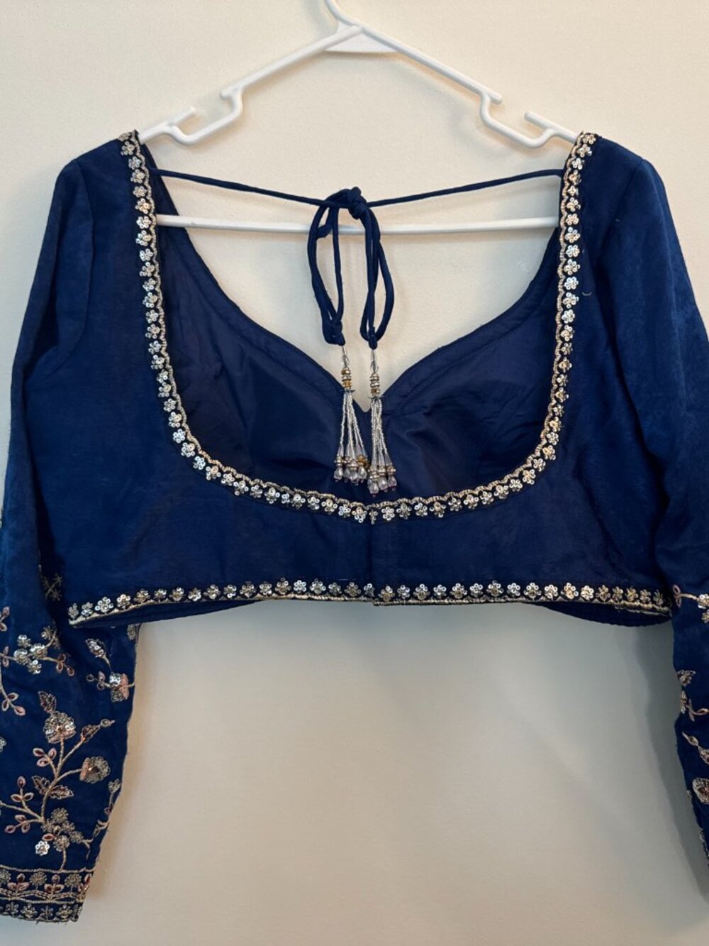 Elegant Navy Blue Embroidered Lehenga Set - Picture 5 of 12